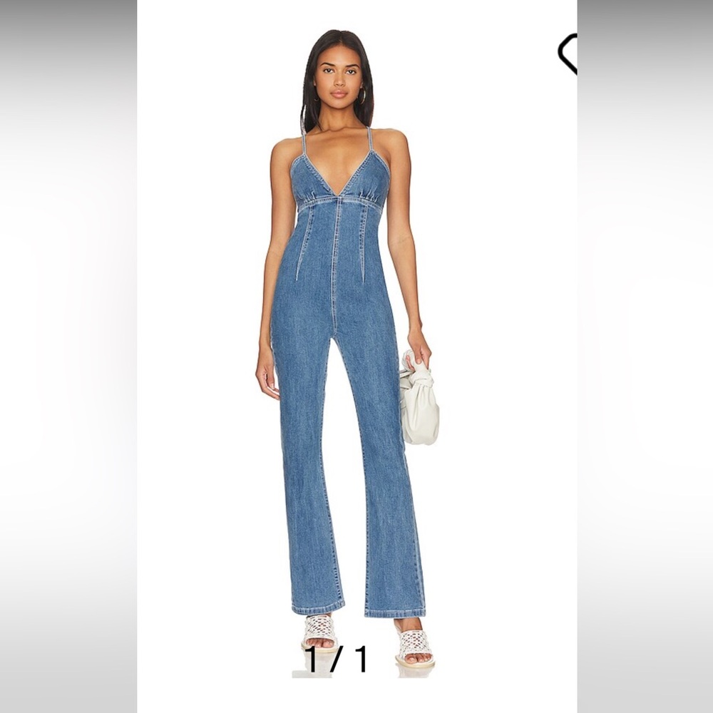 Revolve CHIARA TIE BACK JUMPSUIT IN DENIM BLUE- MORE TO COME